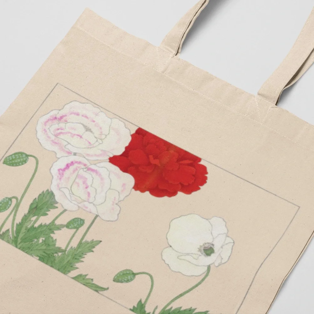 Japanese Vintage Poppy Flower Tote Bag - Picture 3 of 5